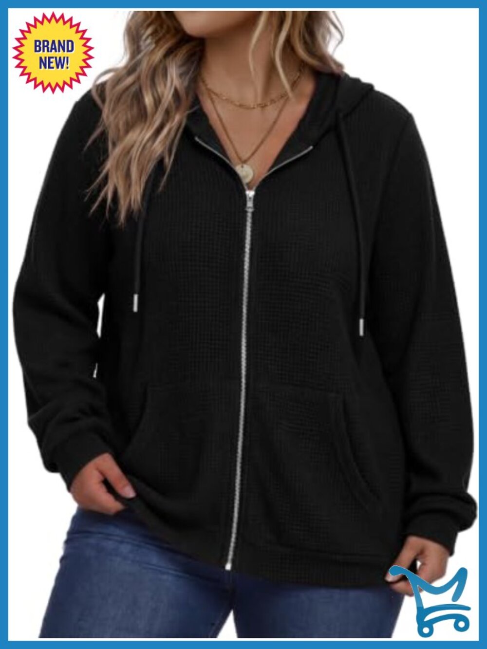 Waffle Knit Zip Up Hoodie Plus Size Oversized Lightweight Fall Jacket